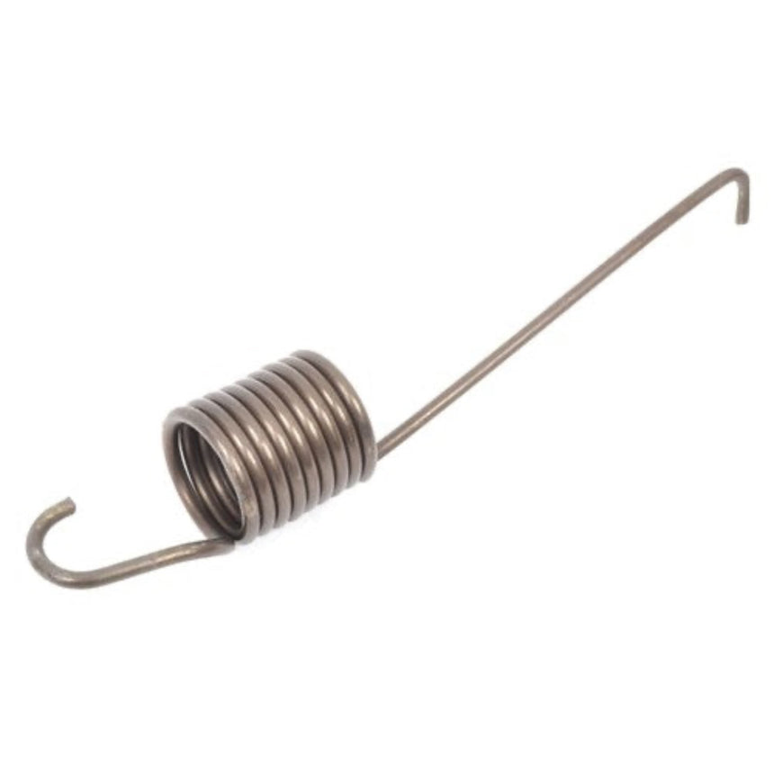 A small metal coil spring with a hook on one end and a long straight wire extending to the other, shown on a plain white background.