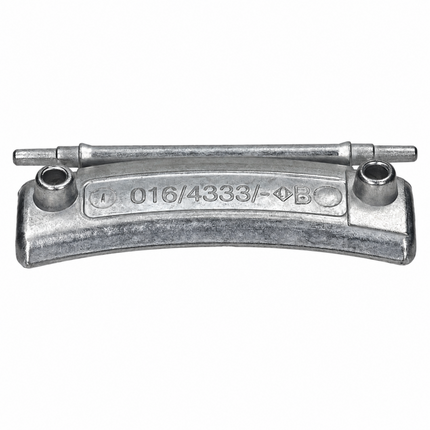 A galvanized metal brake shoe clip with stamped part number '016/4333/-4B' on the center plate, shown against a plain white background.