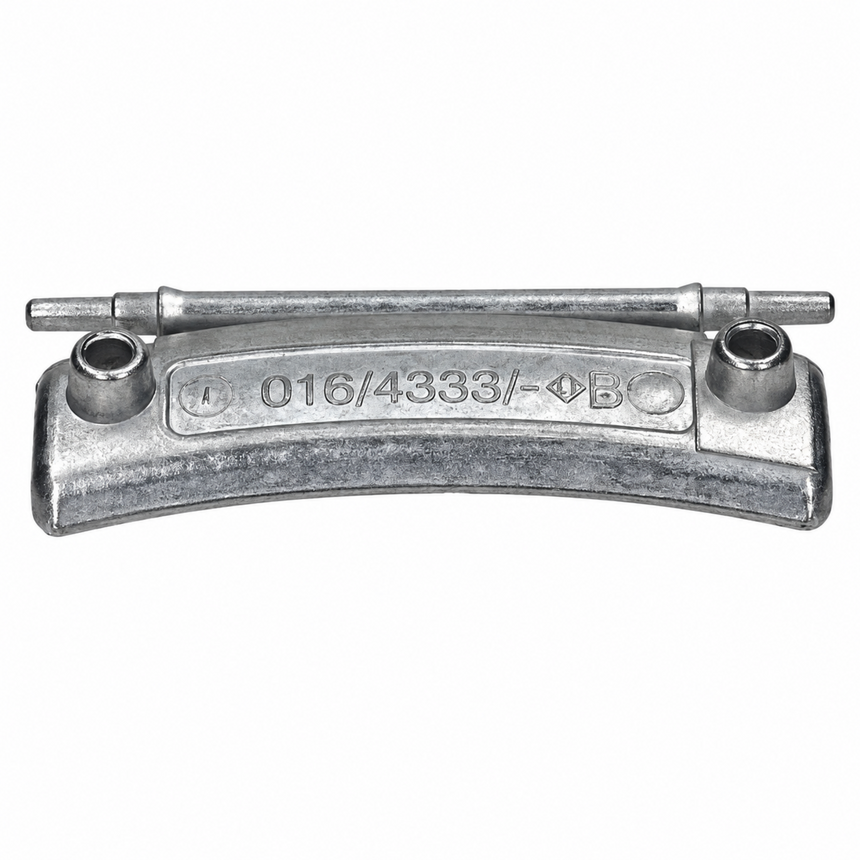 A galvanized metal brake shoe clip with stamped part number '016/4333/-4B' on the center plate, shown against a plain white background.