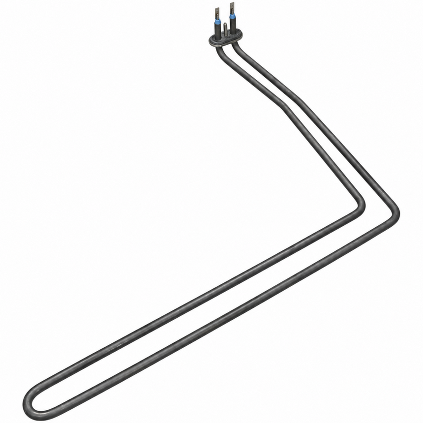 A dark gray replacement heating element coil with two electrical wires extending to a two-pin connector, shown on a plain white background.