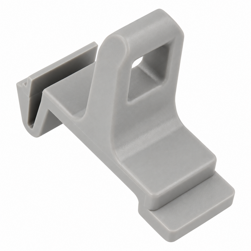 Gray plastic bracket on a white background