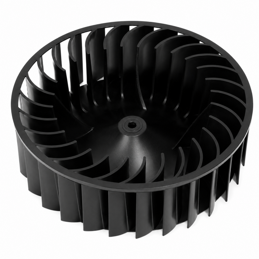 A black plastic multi-rib cooling fan blade, commonly used for microcontrollers or small electronics, shown on a solid white background.