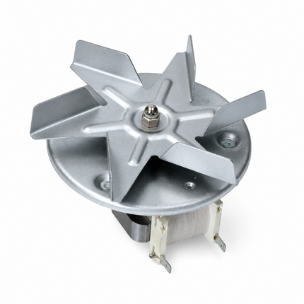 Metallic fan blade assembly on a white background