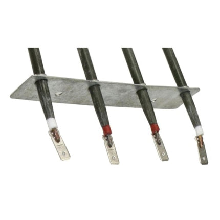 Metallic grill rack with four prongs on a white background