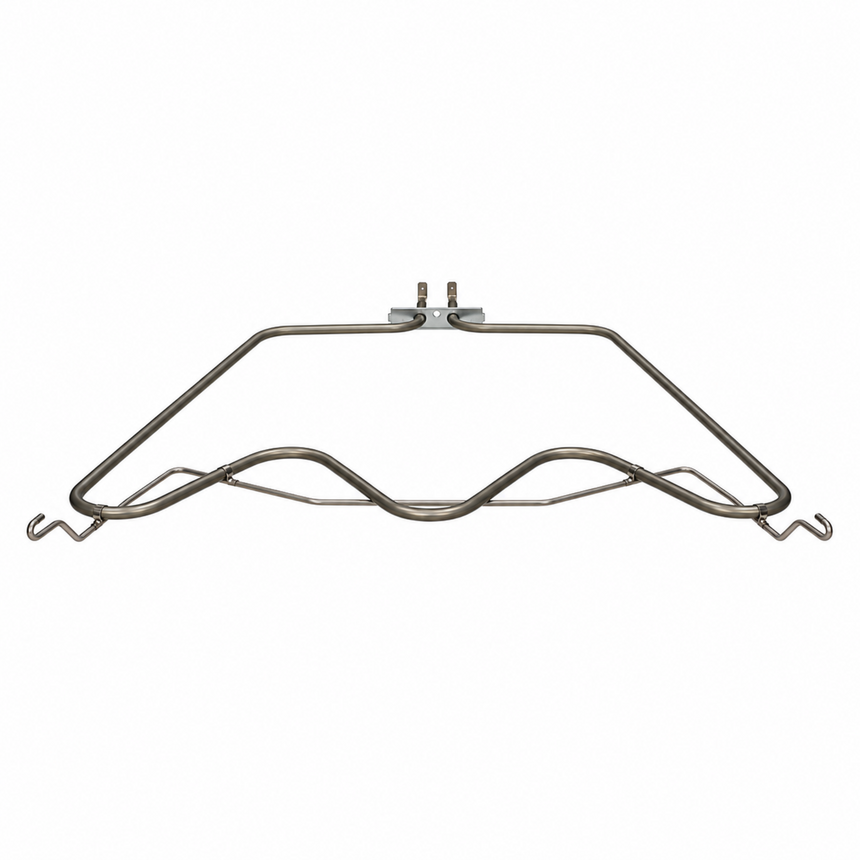 A metal rack or support frame with a curved top bar, two downward-sloping side arms, and two small hooks at the lower ends, shown on a plain white background.