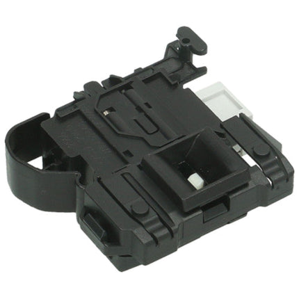 A black plastic automotive or electronic connector module with a small white internal component visible, isolated on a white background.