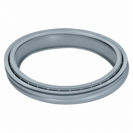 A gray plastic appliance seal or gasket ring, photographed on a clean white background.