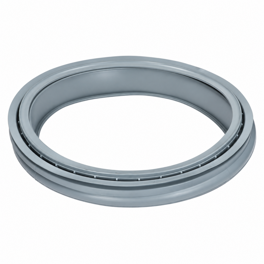 A gray plastic appliance seal or gasket ring, photographed on a clean white background.