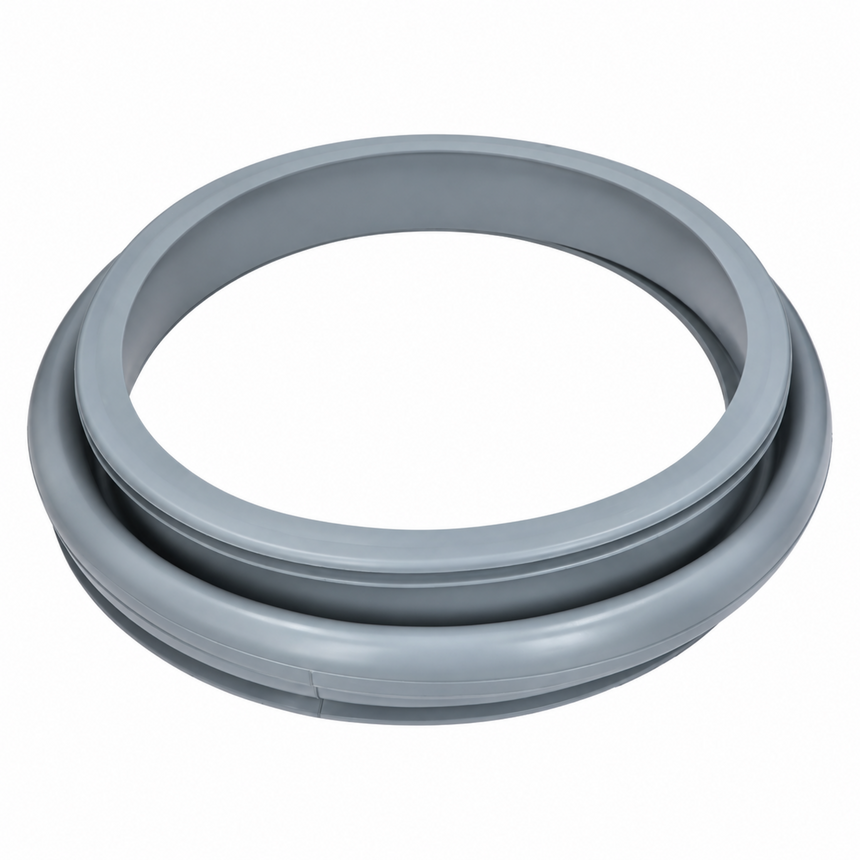 A gray plastic appliance seal or gasket ring, shown on a clean white background.