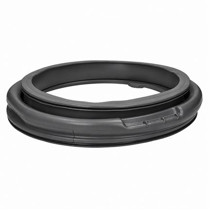 A dark gray rubber door seal or gasket ring, shown from a three-quarters perspective on a solid white background.