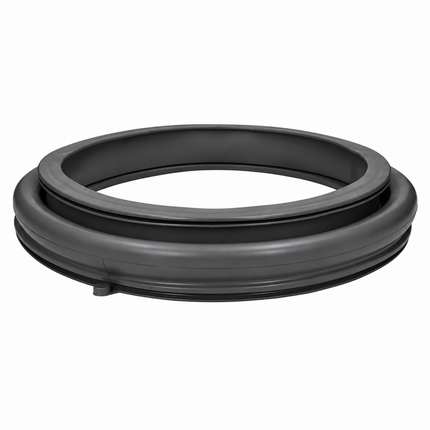 A black rubber door seal or gasket ring, shown coiled on a plain white background.