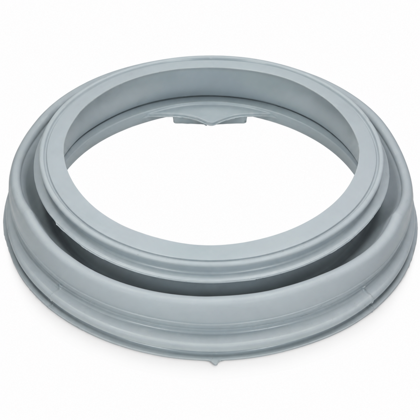 A light gray plastic appliance seal or gasket ring, photographed on a clean white background.