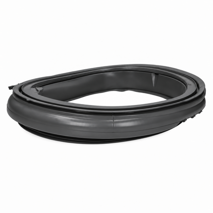 A black rubber door seal or gasket shown folded on a plain white background.