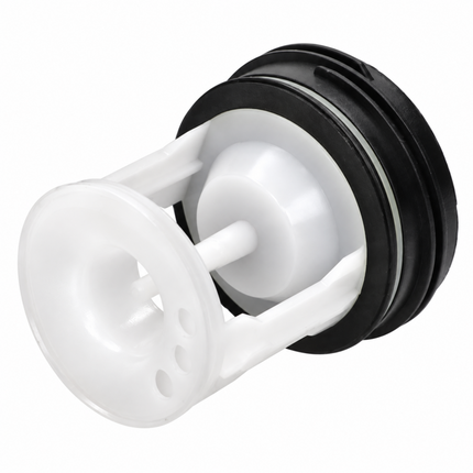 A replacement plastic water filter cartridge with a white front cone and internal white filter element, set against a black outer ring, on a solid white background.