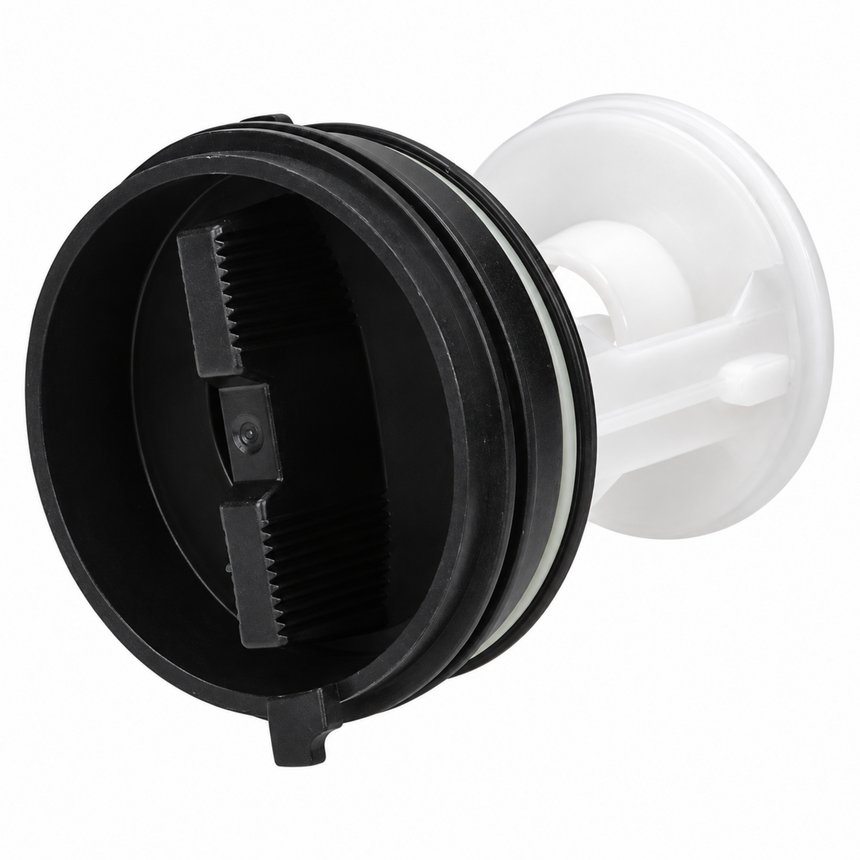 A replacement plastic filter component with a black front mesh screen and a white circular backing, shown on a plain white background.