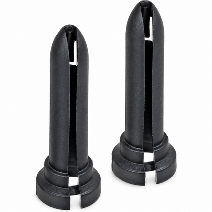 Two black plastic nozzles on a white background