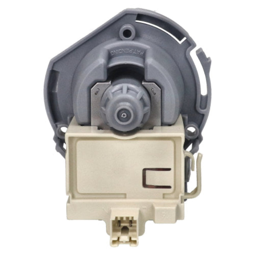 A replacement appliance part, specifically a motor assembly with a gray plastic outer casing and a beige plastic lower housing, shown against a plain white background.