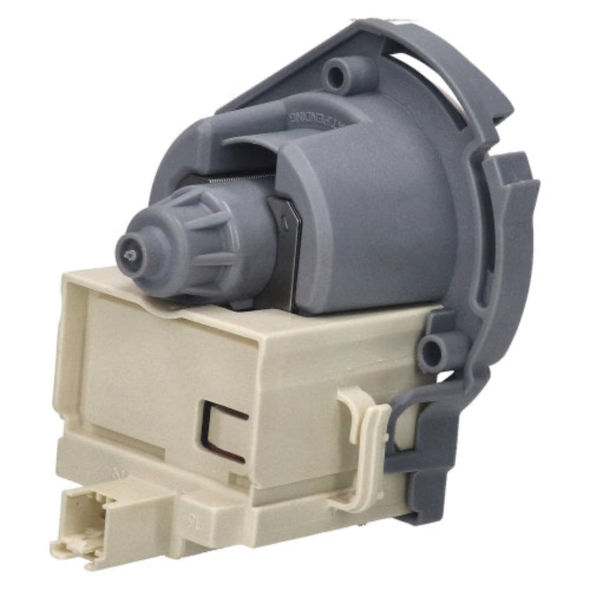 A replacement water dispenser valve assembly with a gray plastic motor housing and a beige plastic connector base, shown on a plain white background.