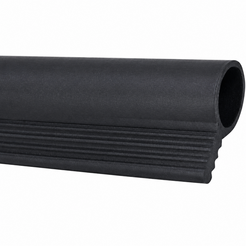 Black rubber strip with grooves on a white background