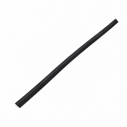 A long, thin black rubber or plastic strip shown diagonally on a plain white background.