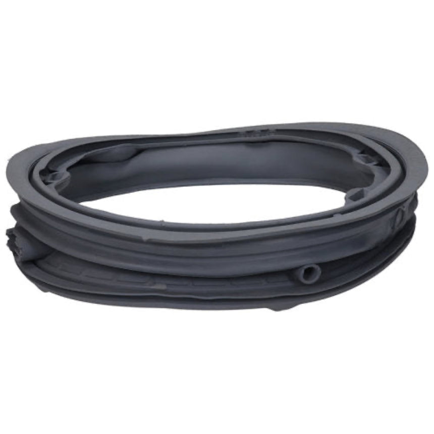 A dark gray rubber gasket or seal, shown coiled on a plain white background.