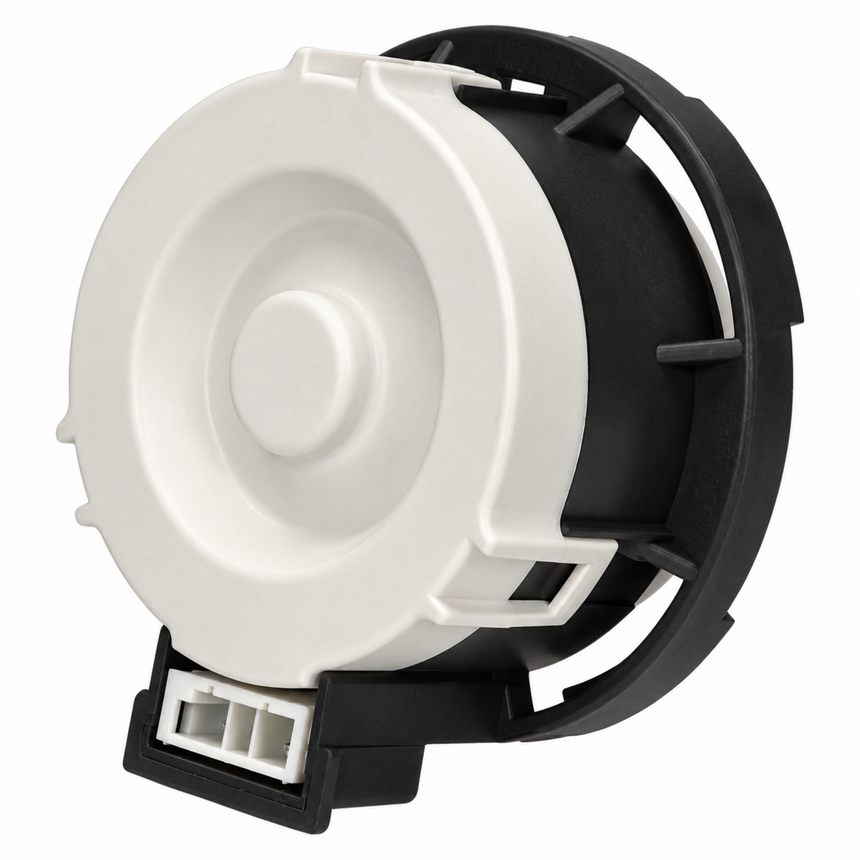 A replacement circular appliance part with a white plastic front cover and a black plastic inner ring and base, isolated on a white background.