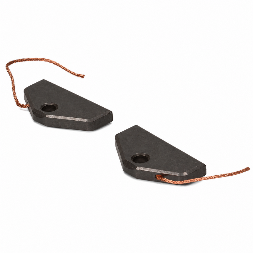 Two black wedge-shaped metal hardware pieces with a copper-colored hanging cord, shown on a plain white background.