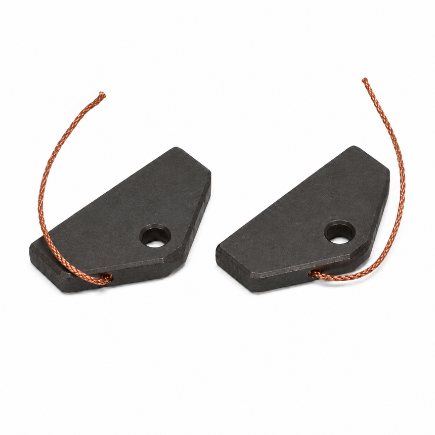 Two black metal weight plates with copper-colored hanging wires, shown on a plain white background.