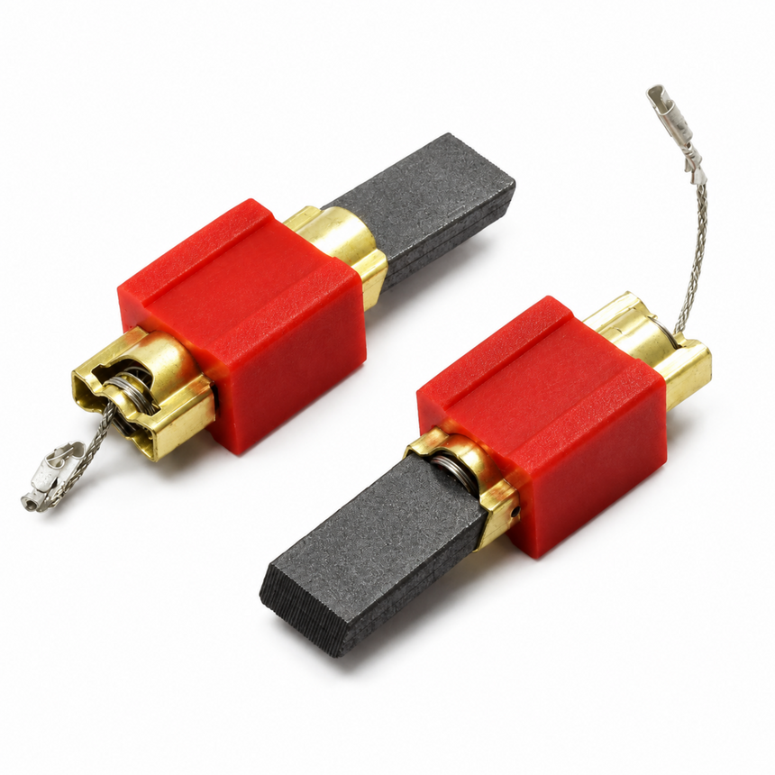 Two small rectangular keychain tools with bright red plastic bodies, gold metal connectors, black magnetic ends, and short silver wire keys on a plain white background.
