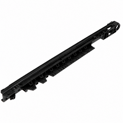 A long, black plastic replacement trim or bracket component shown diagonally on a plain white background.