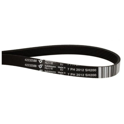 Black timing belt with text on a white background