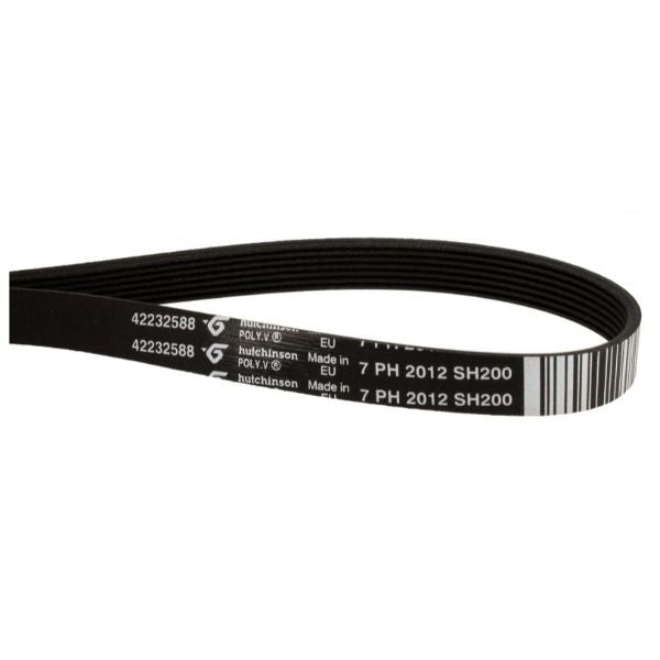 Black timing belt with text on a white background