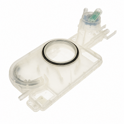 A clear plastic replacement component with a circular black and silver ring, shown on a solid white background.