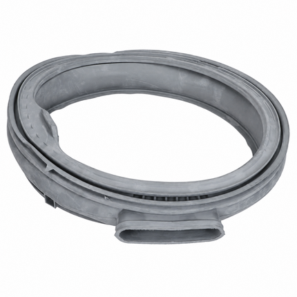 A gray rubber appliance door seal or gasket ring, photographed on a clean white background.