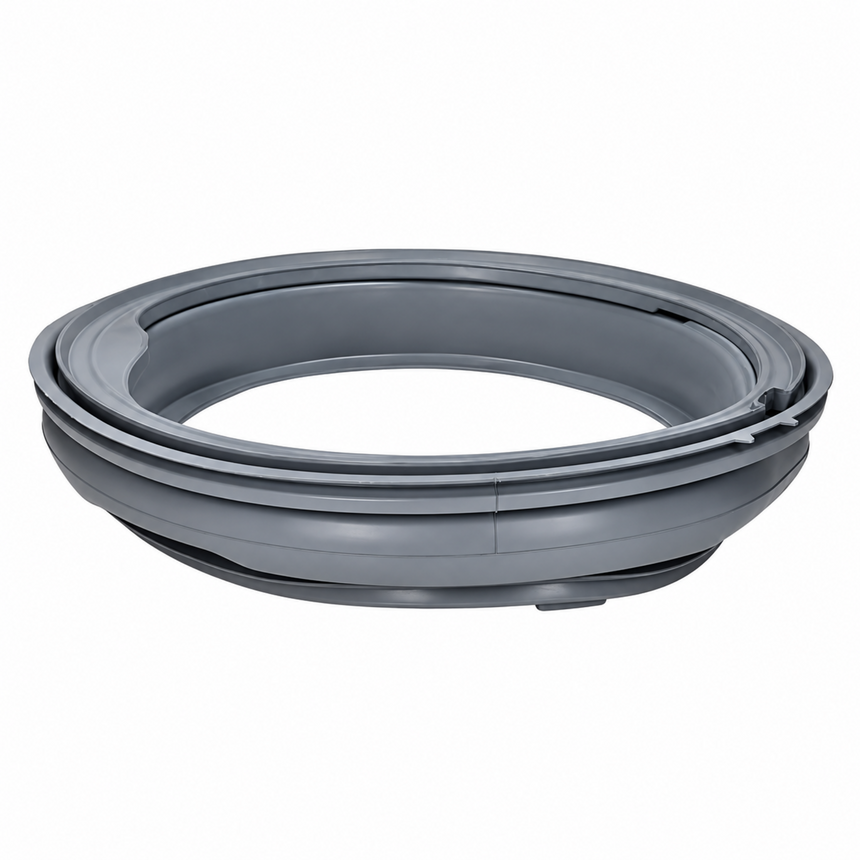 A gray plastic circular ring or collar component, photographed on a clean white background.