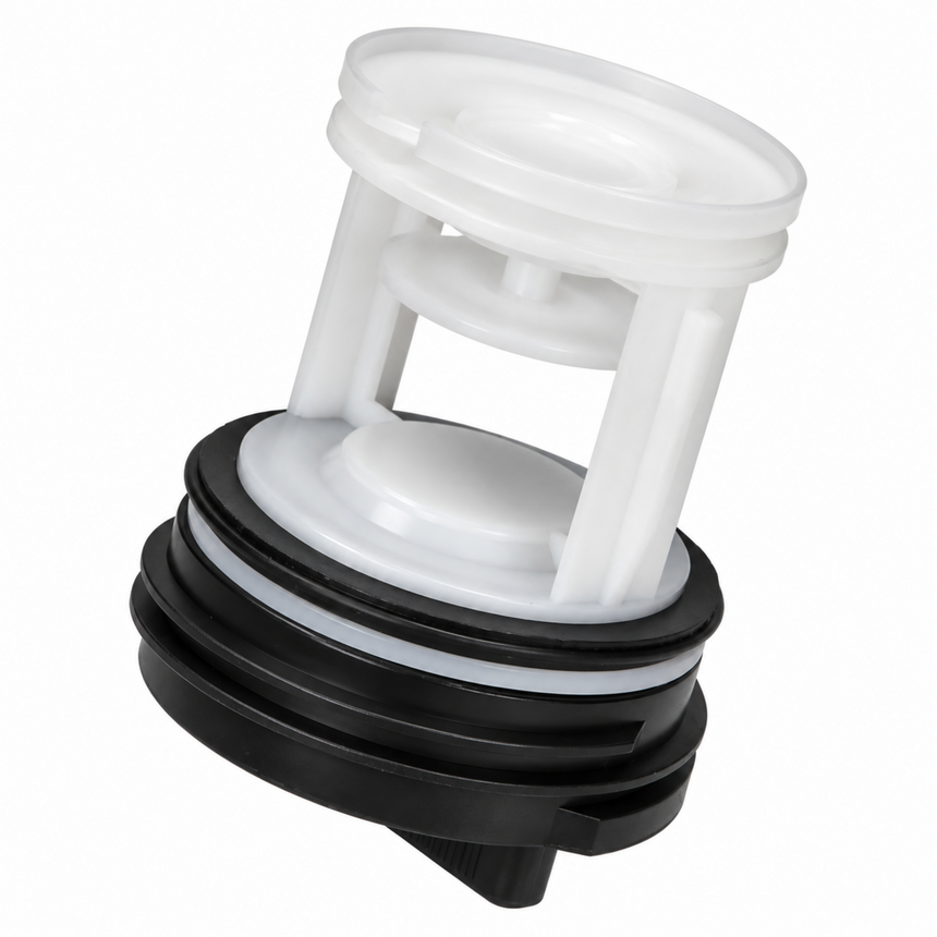 A plastic replacement cap or filter component with a white upper section and a black lower section, shown on a plain white background.