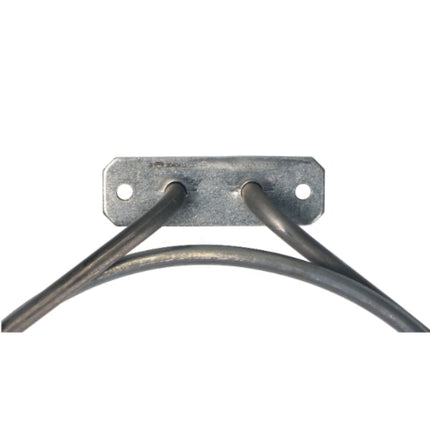 Metal bracket with two cables on a white background