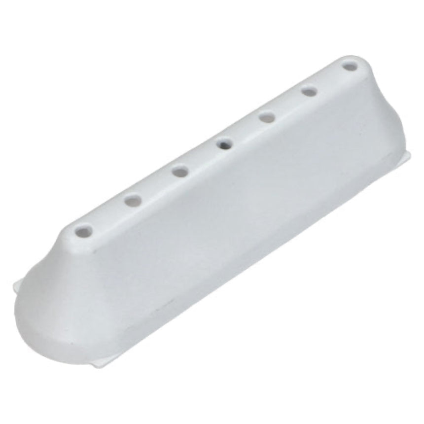 White plastic cover with multiple holes on a white background