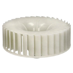 White plastic component with a ribbed design on a white background