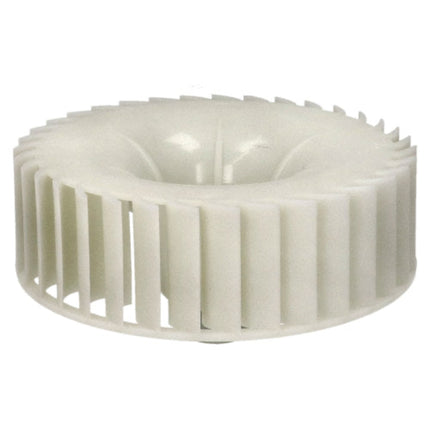 White plastic component with a ribbed design on a white background