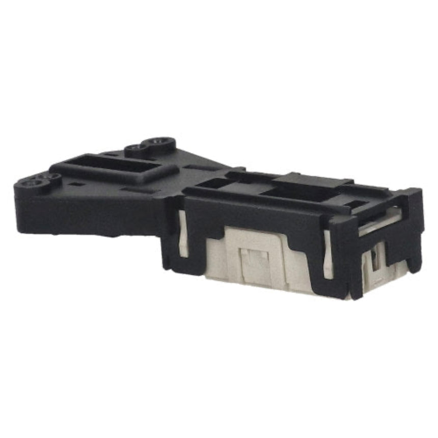A black plastic electrical connector or adapter with a silver metal contact face, shown on a plain white background.