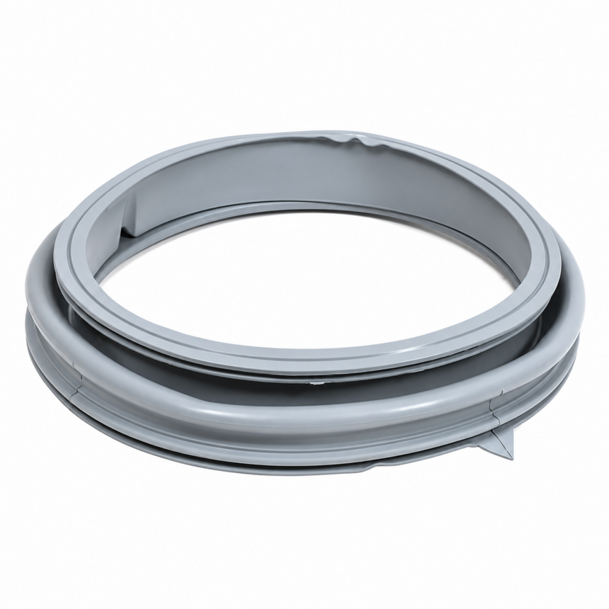 A light gray plastic appliance seal or gasket ring, photographed on a clean white background.