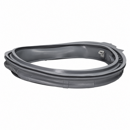 A dark gray replacement appliance gasket or seal, shown coiled on a plain white background.