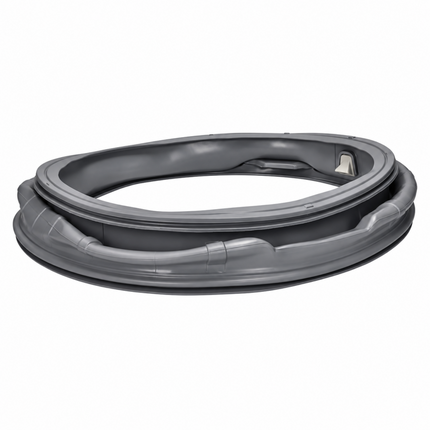 A dark gray replacement appliance gasket, shown in a folded circular shape on a plain white background.