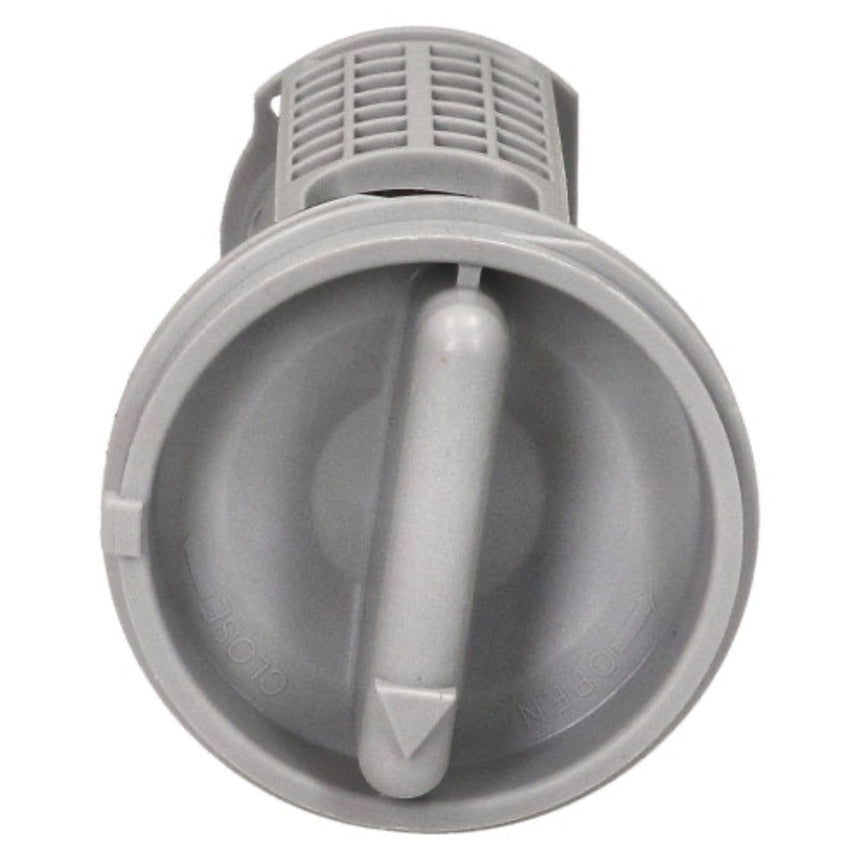 A gray plastic replacement filter or component with a circular base, central vertical tube, and vented top section, shown on a plain white background.