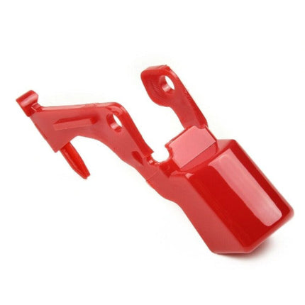 Red plastic component on a white background