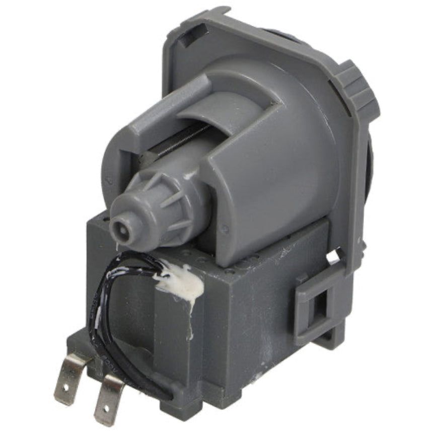 A gray plastic replacement water dispenser valve assembly with metal terminals and a black wire, shown on a plain white background.