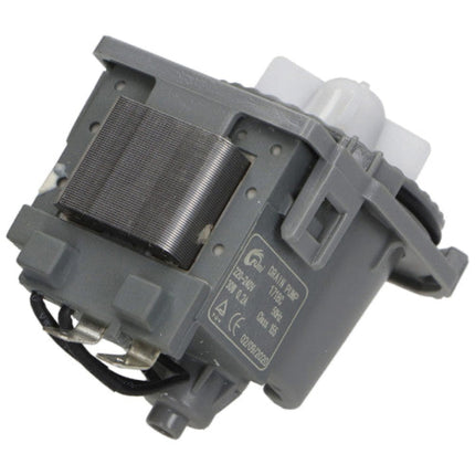 A replacement lamp module for a projector, featuring a gray plastic housing, a black ribbed metal coil, a white plastic cap, and attached black wires, shown on a white background.