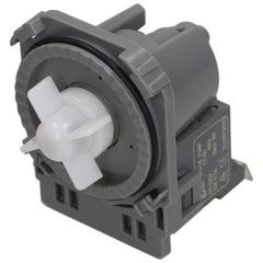 A gray plastic replacement water pump motor with a white plastic impeller hub, shown on a plain white background.