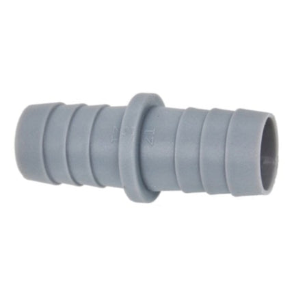 A gray plastic male connector fitting with a ribbed body and a central band, shown on a plain white background.
